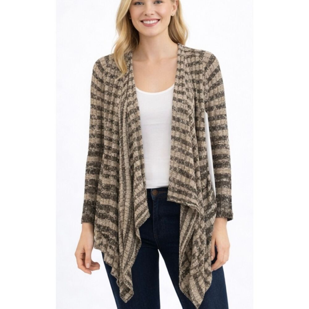 INC International concepts open knit striped draped cardigan sweater m